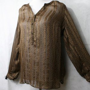 ROZ & ALI Brown & Black Floral Sheer Polyester Blouse SZ M EUC